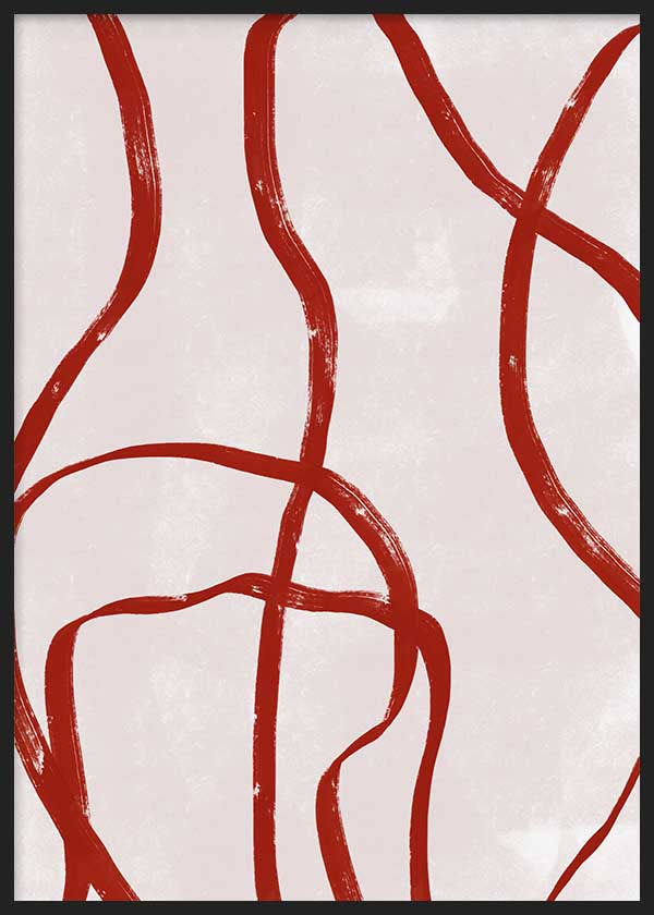 Cuadro abstracto con líneas irregulares terracota sobre fondo beige, kudeko.com
