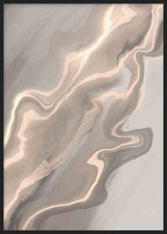 Cuadro con composición abstracta de líneas onduladas y formas fluidas en tonos gris, beige, crema y topo, con estética suave y elegante de estilo abstracto. Disponible en kudeko.com