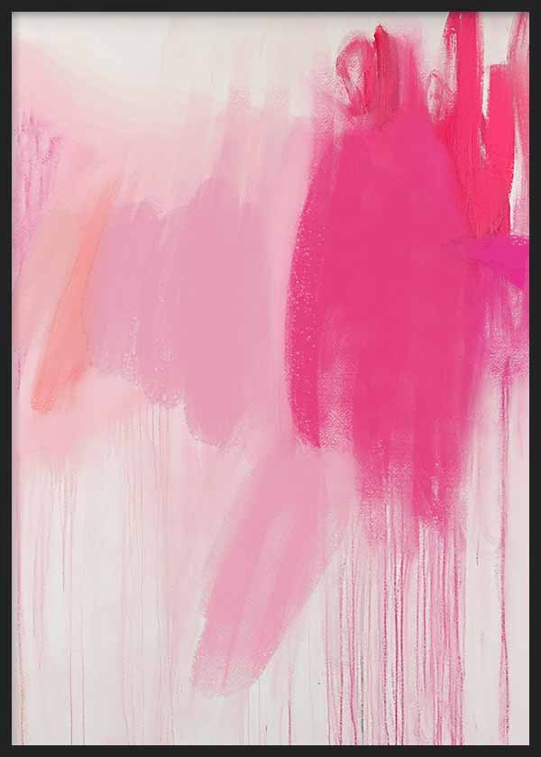 Cuadro abstracto en tonos rosa intenso y claro con fondo blanco, kudeko.com
