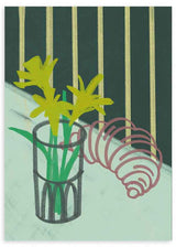 Quadro quadrado colorido de flores e croissant disponível em kudeko.com