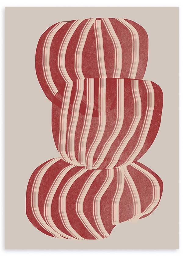 Tableau géométrique avec formes superposées dans des tons terre cuite et lignes blanches, style décoratif épuré et équilibré, kudeko.com. Disponible sur kudeko.com