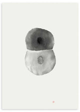 Cuadro japonés minimalista con dos formas circulares en tinta sumi-e, kudeko.com
