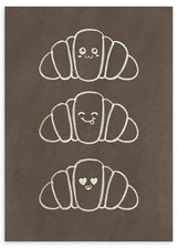 Cuadro cuadrado minimalista con adorables croissants felices. Disponible en kudeko.com