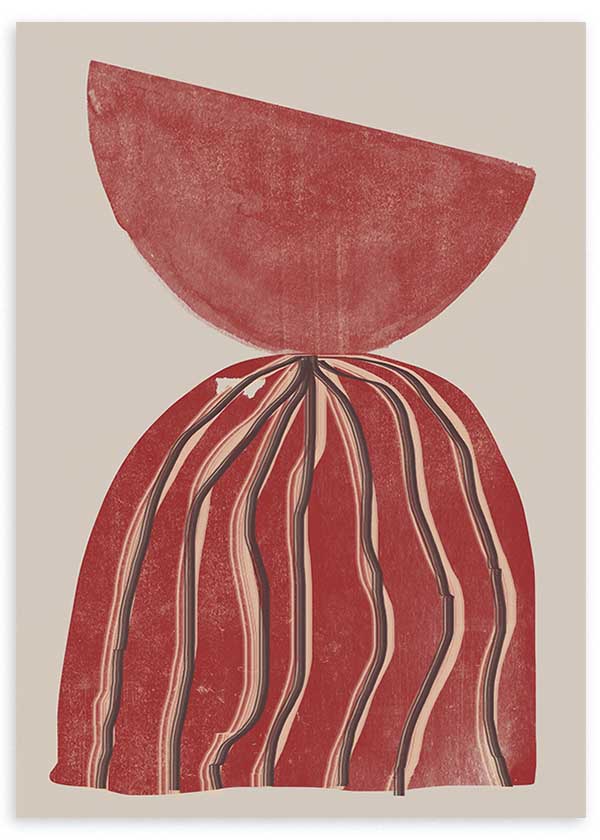 Tableau abstrait géométrique aux tons terracotta, beige et marron, style décoratif moderne et chaleureux pour le mur. Disponible sur kudeko.com