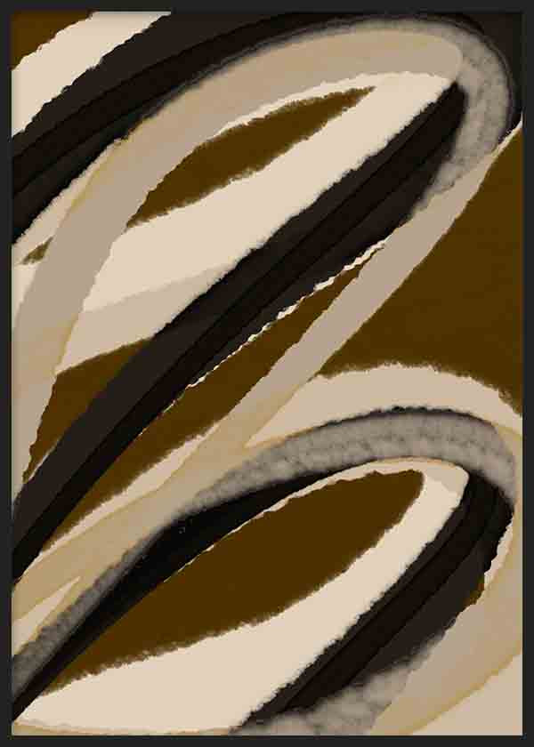 Cuadro abstracto minimalista con trazos curvos en tonos beige, negro y marrón oscuro, disponible en kudeko.com.
