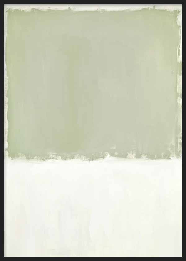 Cuadro abstracto en verde grisáceo y blanco cálido, kudeko.com

