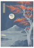 Cuadro japonés paisaje nocturno con monte Fuji y árbol de hojas rojas estilo Japandi, kudeko.com
