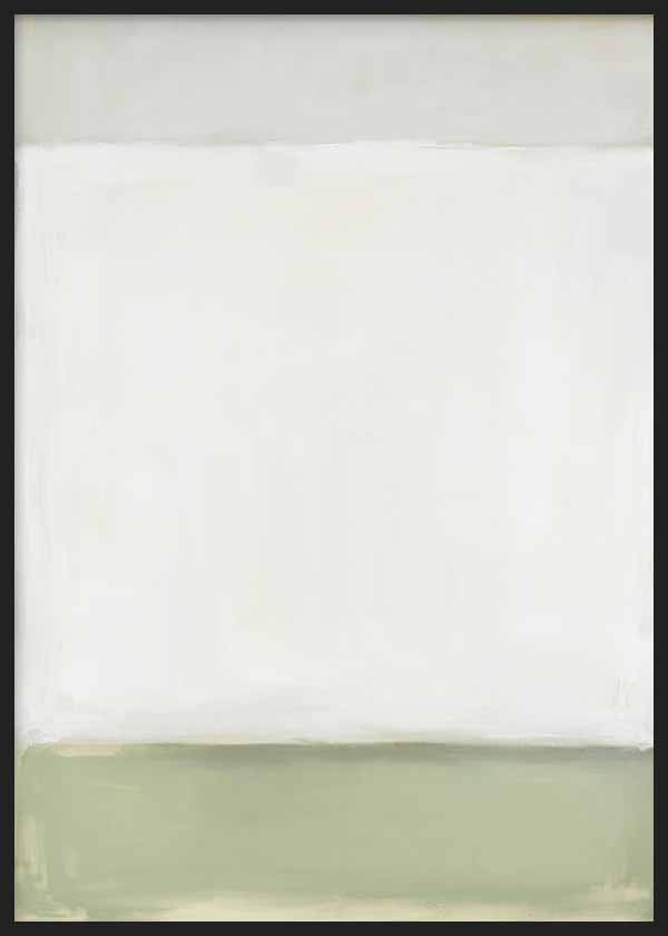 Cuadro vertical abstracto en blanco y verde suave para decoración serena kudeko.com
