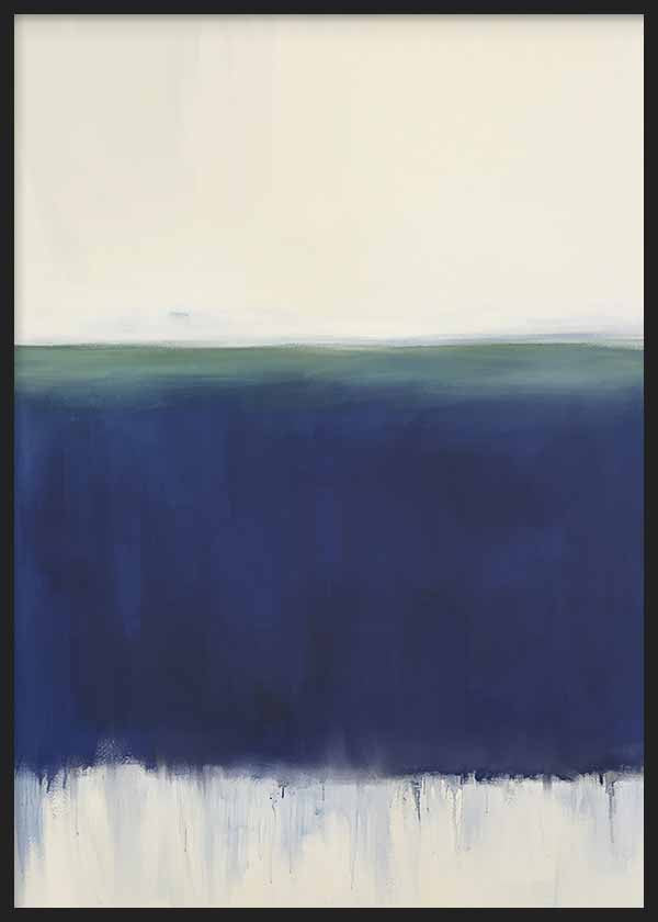 Tableau abstrait avec bande bleu marine et dégradé clair, style décoratif épuré pour intérieur moderne. Disponible sur kudeko.com