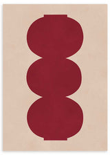 Cuadro geométrico con formas circulares burdeos sobre fondo beige, kudeko.com
