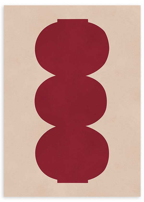 Cuadro geométrico con formas circulares burdeos sobre fondo beige, kudeko.com
