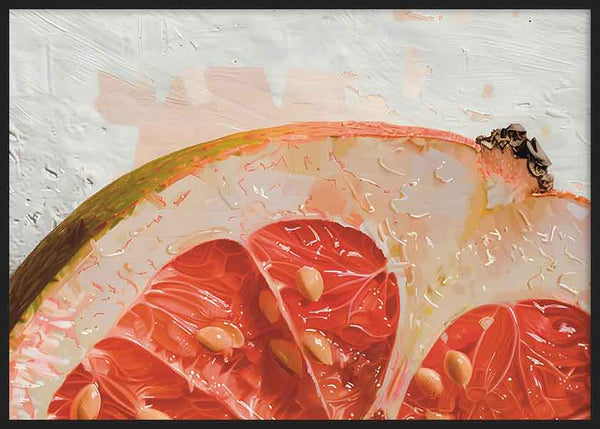 Horizontales Wandbild farbenfroh mit einer Scheibe Zitrusfrucht. Verfügbar auf kudeko.com.