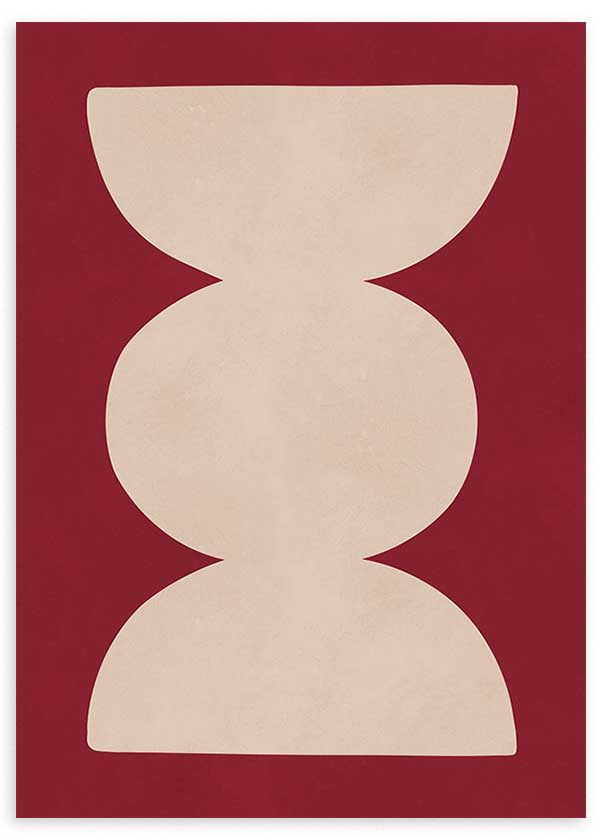 Cuadro geométrico beige sobre fondo burdeos intenso, kudeko.com
