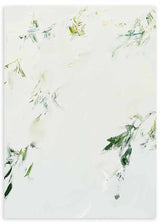 Cuadro abstracto blanco con detalles verdes naturales, kudeko.com
