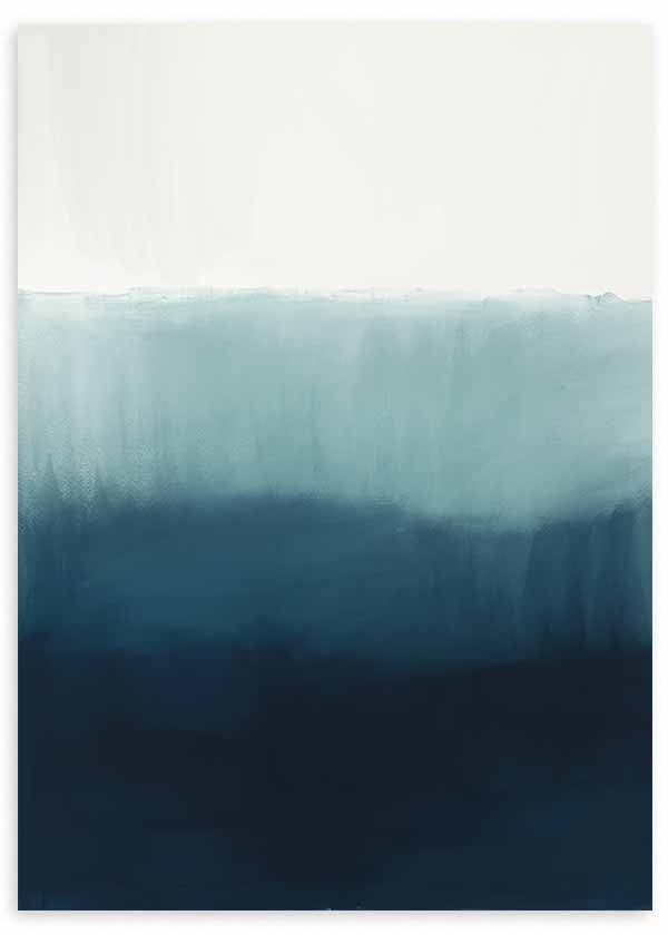 Cuadro abstracto con degradado azul petróleo y fondo blanco, kudeko.com
