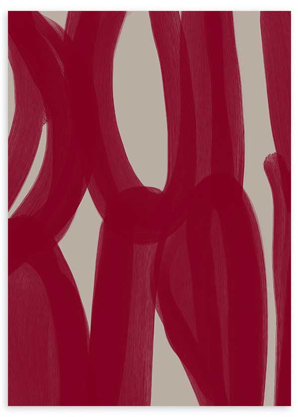 Cuadro abstracto con grandes trazos terracota sobre fondo beige, kudeko.com
