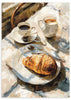 Tableau minimaliste qui capture un instant de tranquillité avec du café et un croissant. Disponible sur kudeko.com.