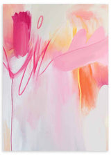 Cuadro abstracto en tonos fucsia y rosa con fondo claro, kudeko.com
