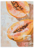 Quadratisches Wandbild mit Papaya-Hälften. Verfügbar auf kudeko.com