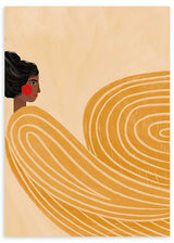 Cuadro ilustrado colorido mujer con formas curvas doradas de Bea Muller, kudeko.com
