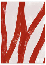 Cuadro abstracto con líneas verticales anchas en terracota sobre fondo beige, kudeko.com
