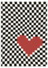 Cuadro con patrón de ilusión óptica en blanco y negro con un corazón pixelado rojo, disponible en kudeko.com.
