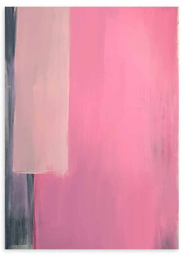 Tableau abstrait rose chewing-gum avec blocs de couleur, style décoratif moderne. Disponible sur kudeko.com