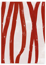 Cuadro abstracto con líneas verticales terracota sobre fondo beige, kudeko.com
