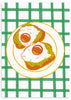 Farbenfrohes Wandbild, das ein herzhaftes Frühstück mit Eiern darstellt. Erhältlich auf kudeko.com