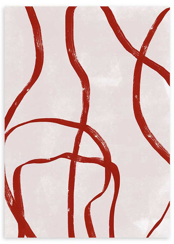 Cuadro abstracto con líneas irregulares terracota sobre fondo beige, kudeko.com
