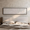 Cuadro horizontal con textura abstracta en tonos blanco roto, beige claro y gris suave, con líneas orgánicas sutiles y acabado visual sereno de estilo abstracto. Disponible en kudeko.com
