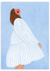 Cuadro ilustrado colorido mujer con vestido blanco y azul de Bea Muller, kudeko.com
