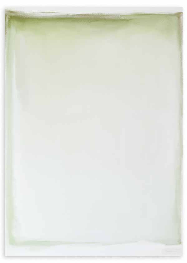 Cuadro abstracto blanco con bordes en verde suave, kudeko.com
