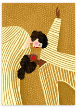 Cuadro ilustrado colorido con dos mujeres en tonos dorados Bea Muller, kudeko.com
