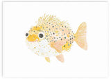 Cuadro infantil con ilustración de pez globo amarillo. kudeko.com
