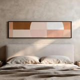 Tableau horizontal abstrait en nuances de rose et de marron. Disponible sur kudeko.com.