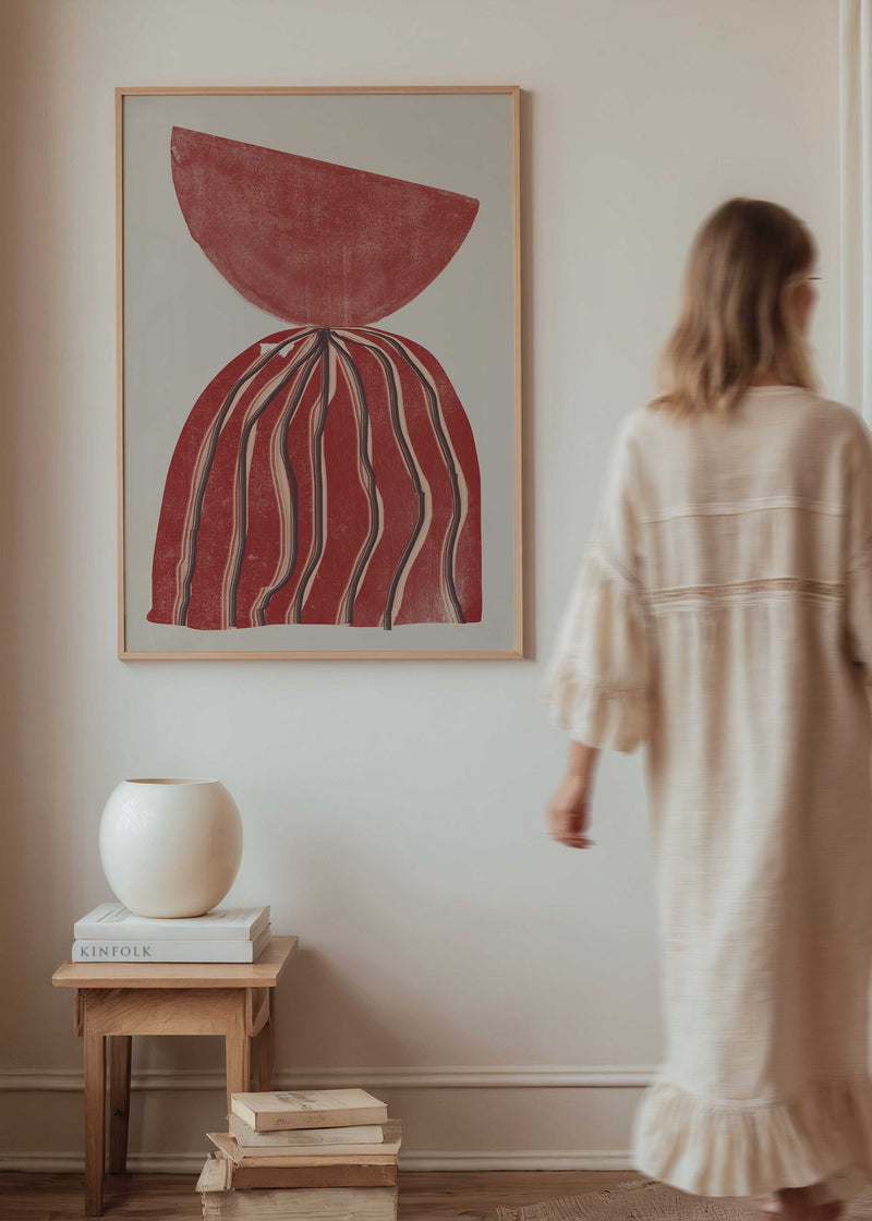 Cuadro abstracto geométrico en tonos terracota, beige y marrón, kudeko.com
