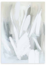 Cuadro abstracto en blanco y gris con formas alargadas, kudeko.com

