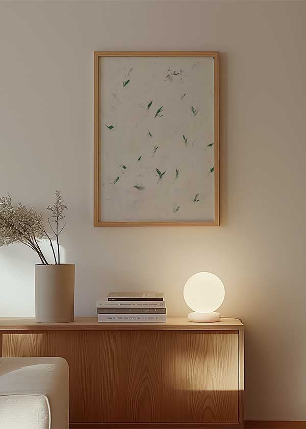 Cuadro abstracto minimalista en verde esmeralda y blanco, kudeko.com
