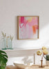 Cuadro cuadrado abstracto en tonos rosa, fucsia y naranja para decoración moderna kudeko.com
