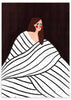 Cuadro ilustrado colorido mujer envuelta en manto blanco con rayas negras de Bea Muller, kudeko.com
