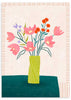 Cuadro ilustrado colorido jarrón verde con flores rosas y lilas de Bea Muller, kudeko.com
