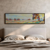 Tableau horizontal abstrait qui évoque la sérénité d'un lever de soleil à la campagne. Disponible sur kudeko.com