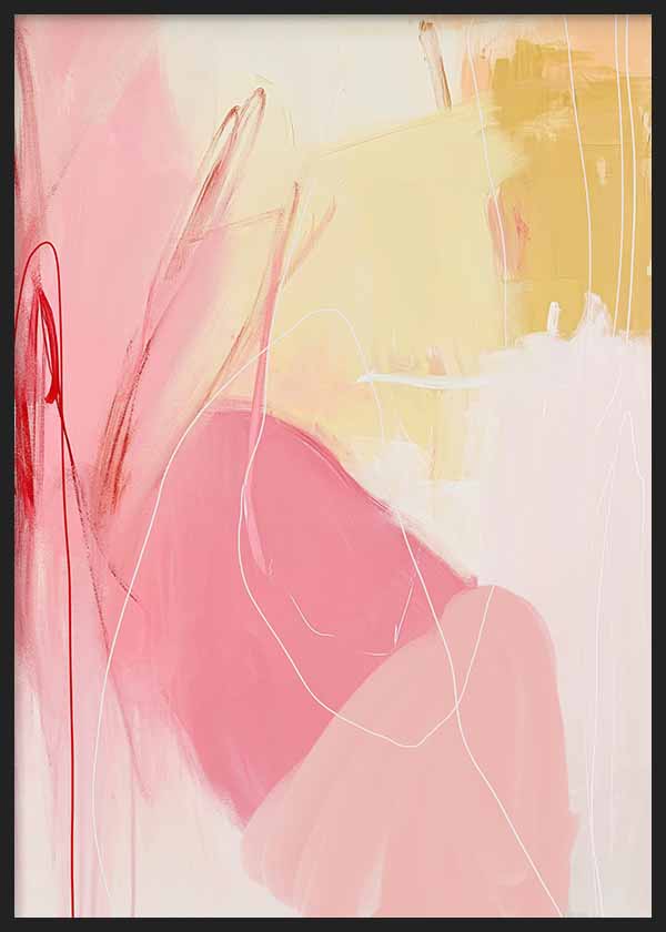 Cuadro abstracto colorido en tonos rosa, melocotón y amarillo, kudeko.com
