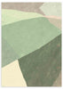 Tableau avec formes géométriques superposées en vert sauge, vert foncé, beige et ivoire, texture douce et style géométrique apaisant pour intérieur contemporain. Disponible sur kudeko.com