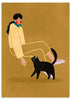 Cuadro ilustrado colorido mujer con gato negro de Bea Muller, kudeko.com
