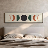 Horizontales Wandbild minimalistisch mit Mondphasen. Erhältlich auf kudeko.com