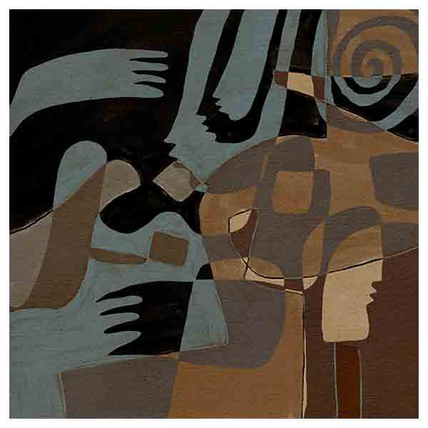 Quadro quadrado decorativo abstrato minimalista em tons castanho-escuros. Disponível em kudeko.com