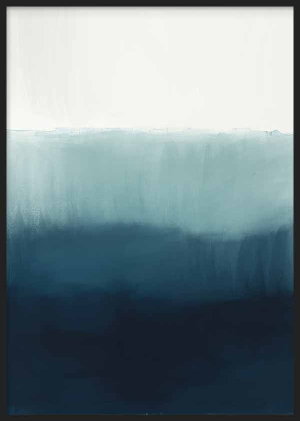 Cuadro abstracto con degradado azul petróleo y fondo blanco, kudeko.com
