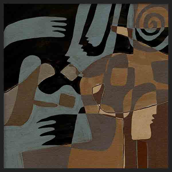 Quadro quadrado decorativo abstrato minimalista em tons castanho-escuros. Disponível em kudeko.com